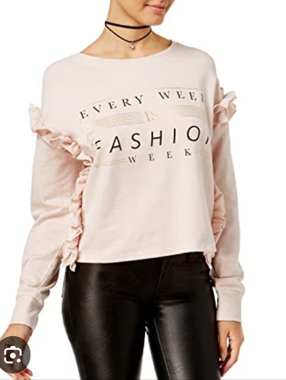 Polly & Esther Every Week Is Fashion Week Pink Ruffle-Sleeve Sweatshirt